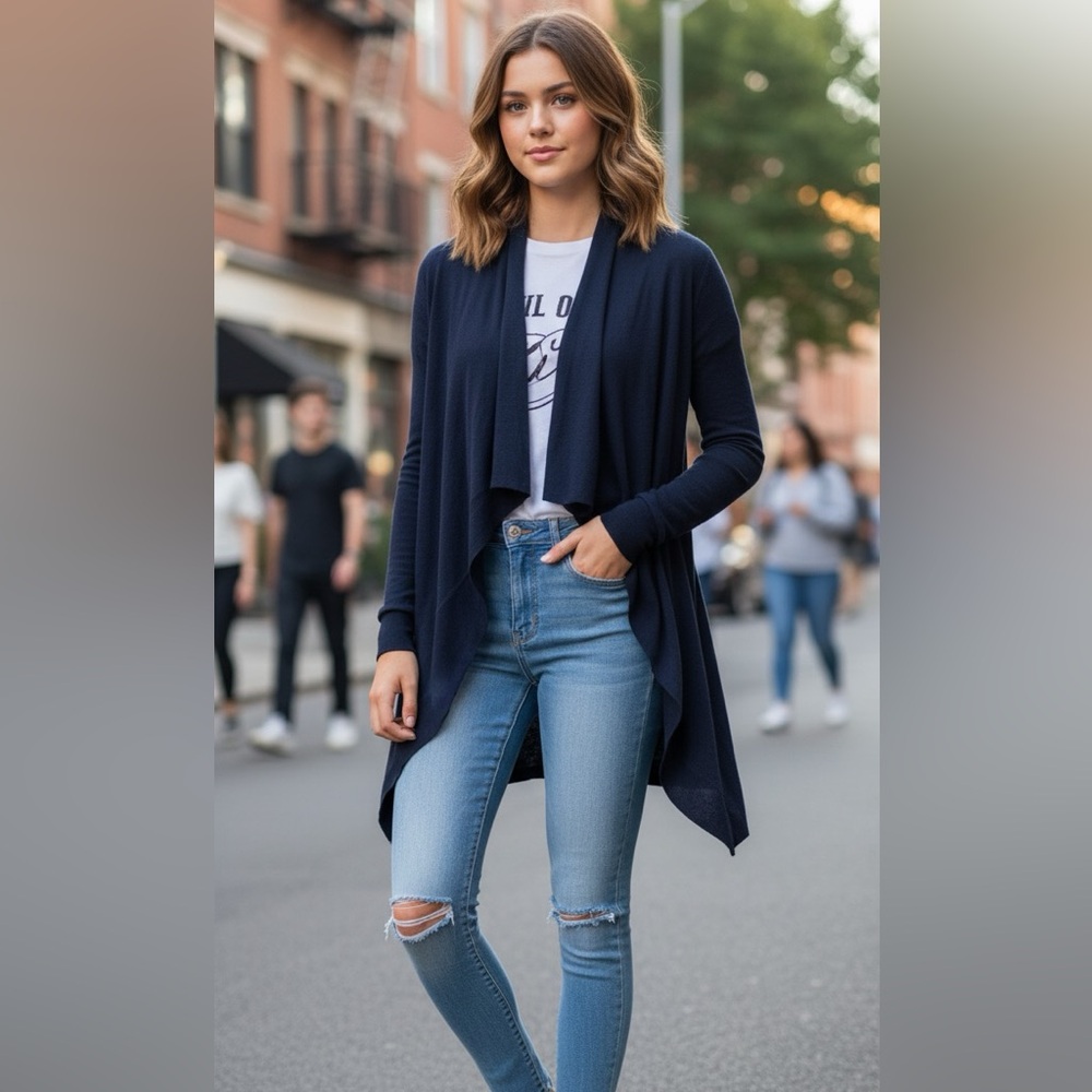 H&M Black Cardigan Sweater Lightweight Open Front
